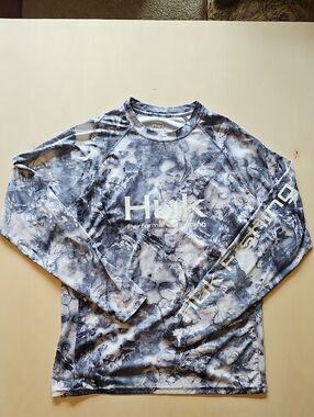 Huk Marble Camo Long Sleeve Shirt - Blue & White